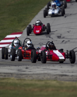 Hunter Phelps Barron leading Devin Boucher and Bill Griffith in the Formula Vee group