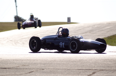 Chip Fudge and his Formula Junior deep into Turn 2 at Hallett Chip Fudge and his Formula Junior deep into Turn 2 at Hallett