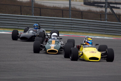 Matt Brabham yellow with Geoff Brabham green followed by Tonis Kasemets through Turn 1 at COTA 2020 Matt Brabham yellow with Geoff Brabham green followed by Tonis Kasemets through Turn 1 at COTA 2020