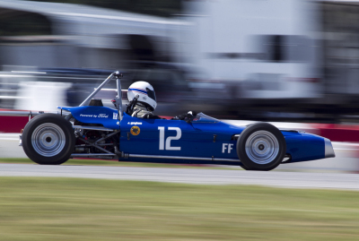 Jeff Langham in his 1972 Merlyn Mk20 at speed at Hallett